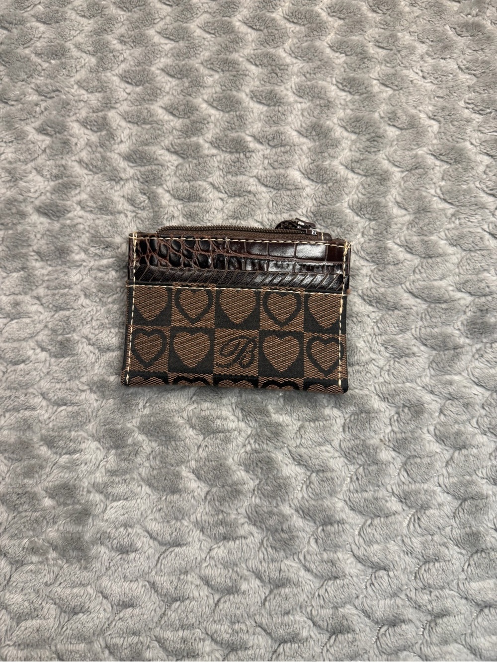 Brighton Brown Heart Card Holder with Croc-Trim Zip